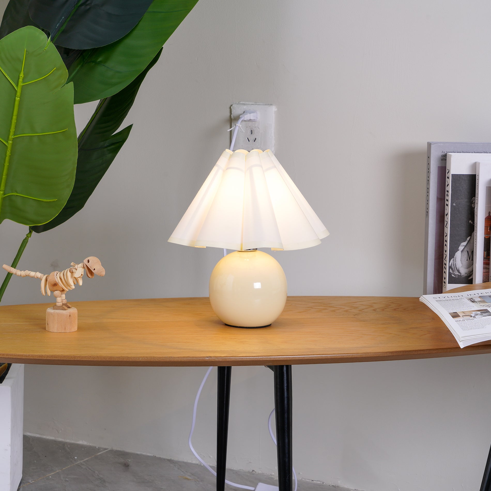 Elegant Knife Pleat Table Lamp - Modern Home & Office Lighting Decor for Bedroom, Living Room, and Study