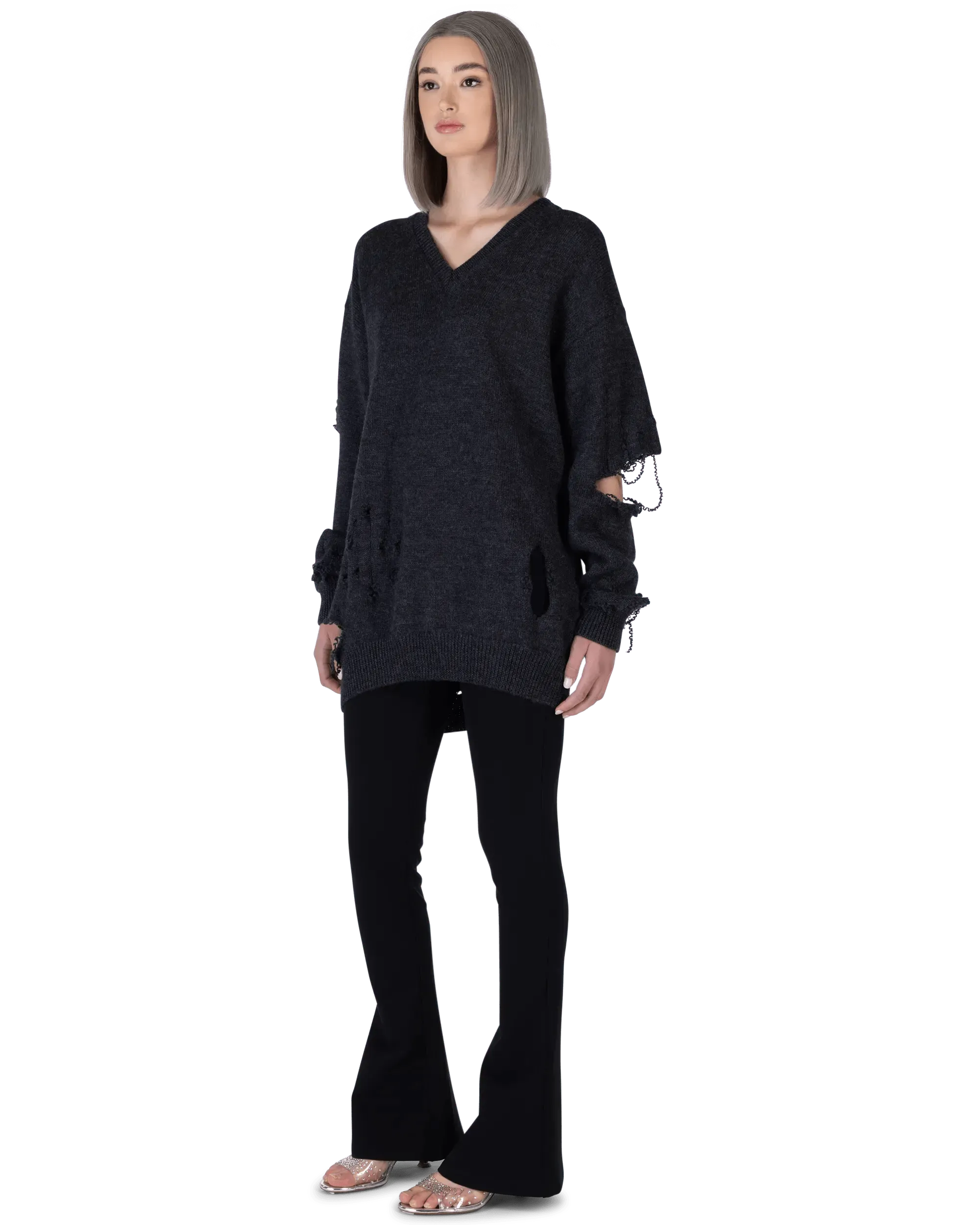 Distressed Wool V-Neck Sweater for Women - Soft & Cozy Winter Pullover - Perfect for Casual Outfits, Office Wear & Holiday Gatherings