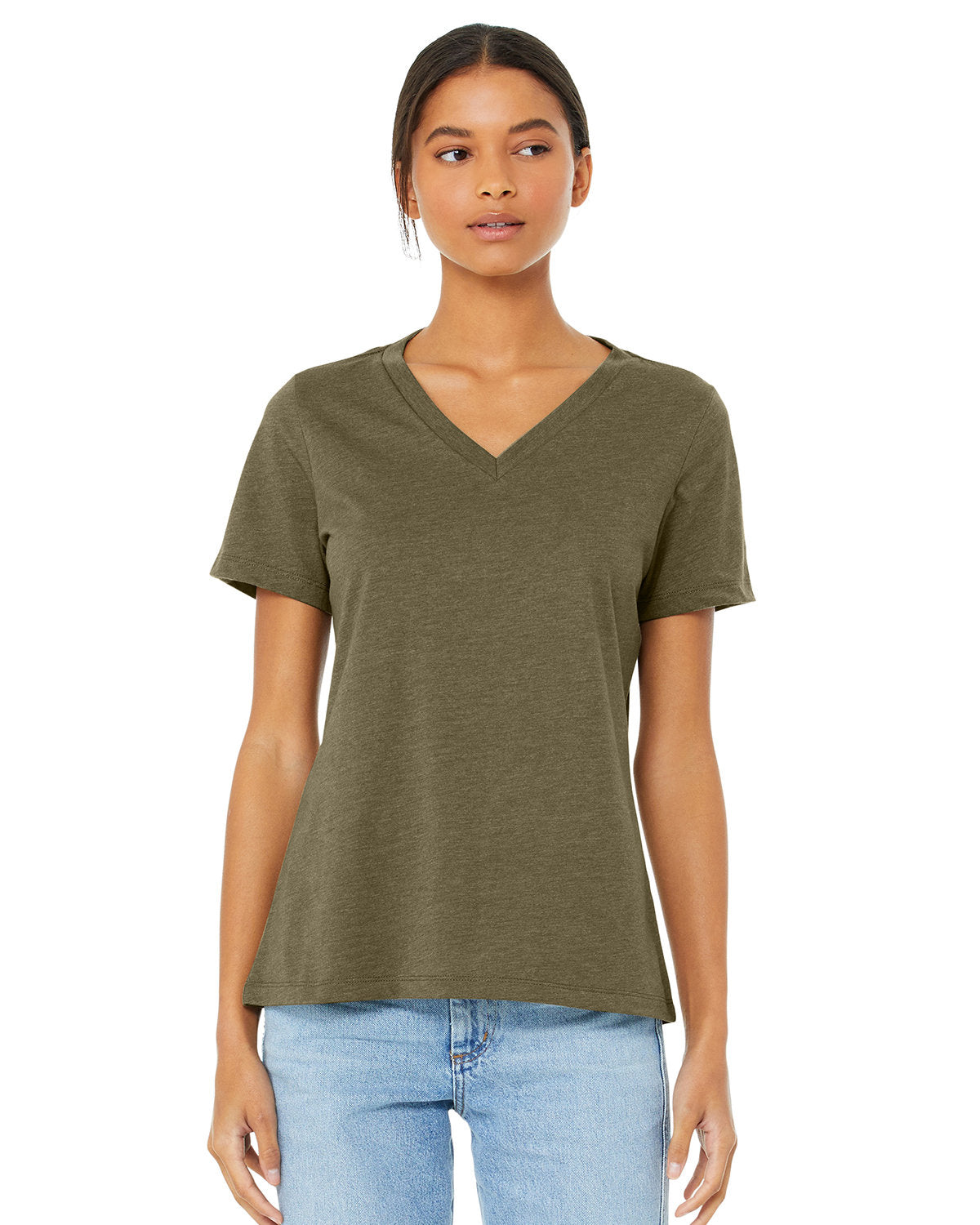 Bella + Canvas 6405CVC Women's Soft Relaxed Fit Heather CVC Jersey V-Neck T-Shirt - Comfortable Casual Wear for Everyday, Gym & Lounge