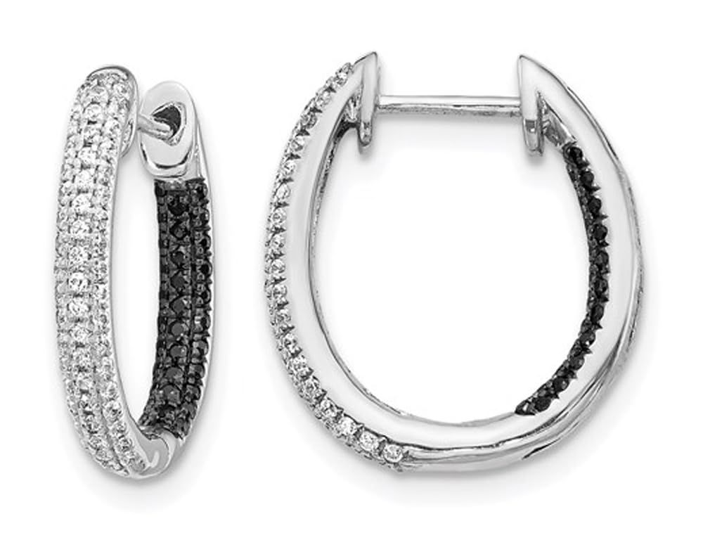 1/2 Carat (ctw) Black & White Diamond In-and-Out Hoop Earrings - 14K White Gold for Women | Elegant Everyday Jewelry & Special Occasion Gift