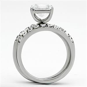 Stainless Steel Clear Princess Cut Cubic Zirconia Wedding Ring Set for Women - Elegant Bridal Jewelry for Engagement, Anniversary & Special Occasions