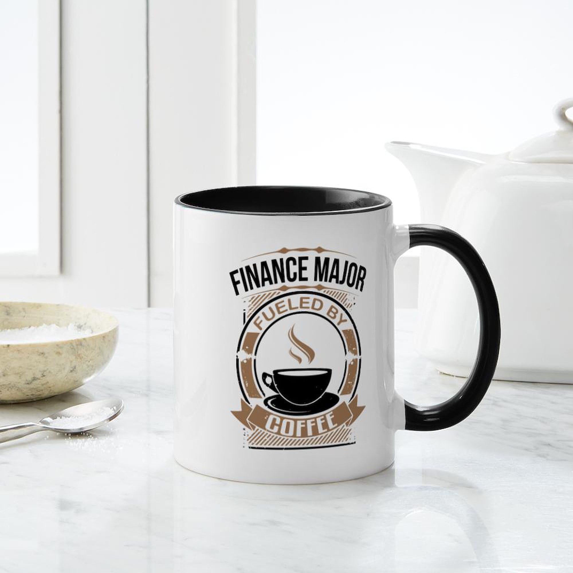 Finance Major Fueled By Coffee Mug - 11 oz (325 ml) Ceramic Coffee Cup for Office, College & Home Use - Perfect Gift for Accountants, Bankers & Business Students