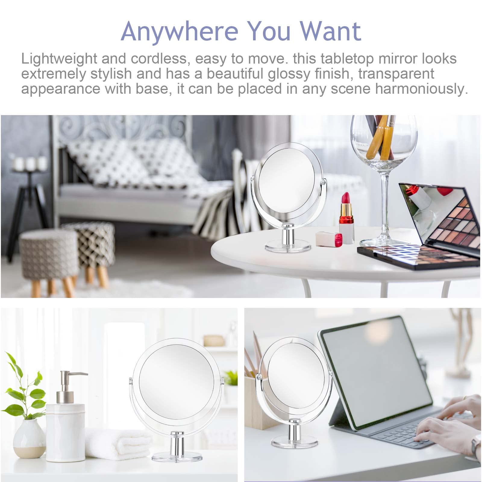 **6.25 Inch Vanity Mirror with Stand - 1X/15X Magnification, 360° Swivel Double-Sided Makeup Mirror for Bathroom, Desk & Travel - Perfect for Makeup, Shaving & Skincare**