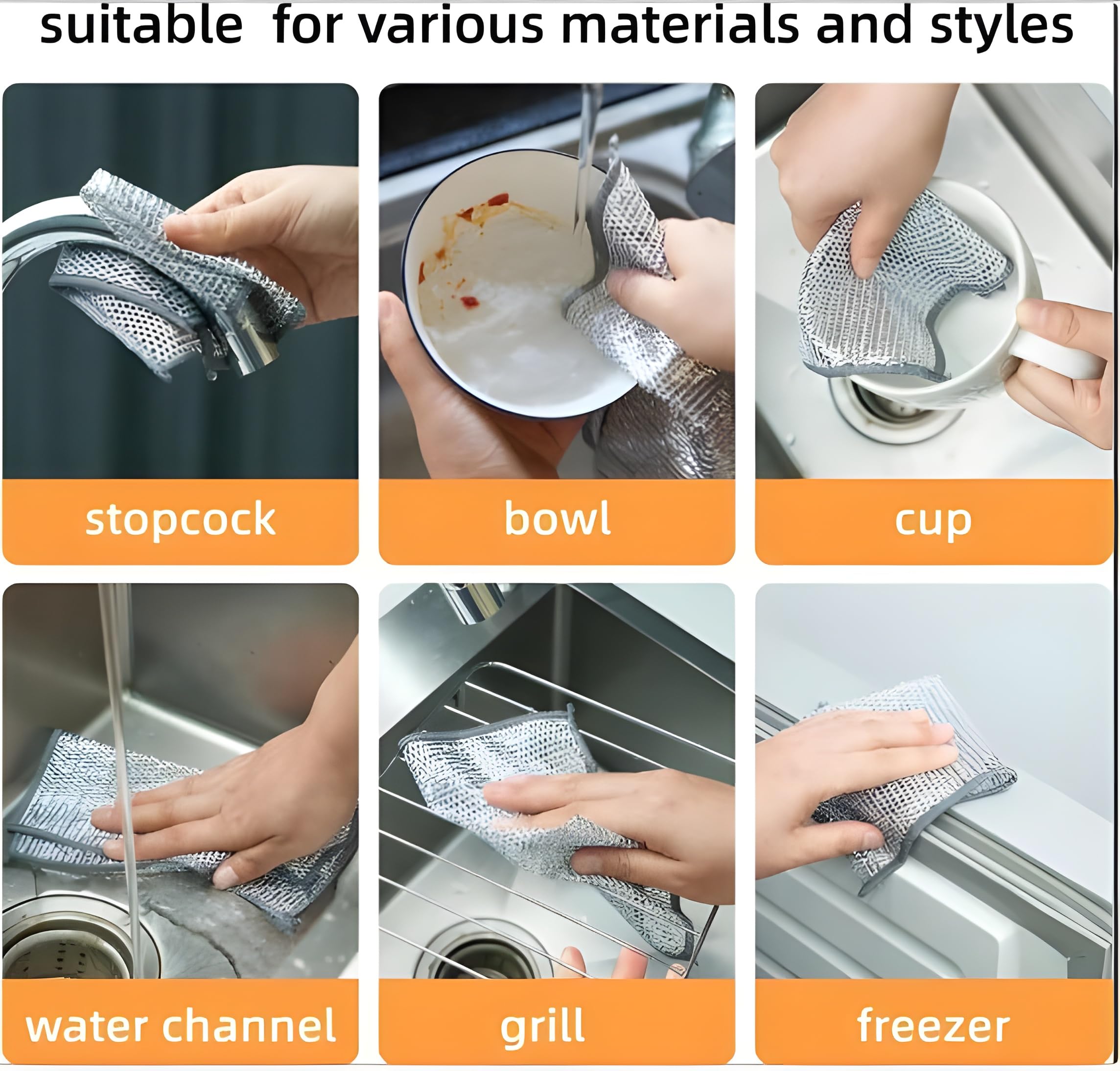 Premium Stainless Steel Scrubber Pads - 6 Pack Multipurpose Dishwashing Scourers | Non-Scratch Wire Dishcloths for Wet & Dry Cleaning | Heavy Duty Kitchen Scrub Pads for Dishes, Sinks, Countertops | Easy Rinse & Machine Washable | Perfect for Daily Kitchen Cleaning & Tough Stain Removal