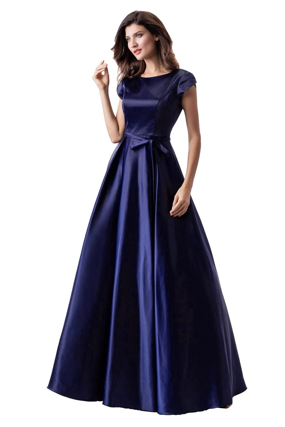 Women's A-Line Prom Dress with Jewel Neck - Elegant Floor-Length Evening Gown for Formal Events