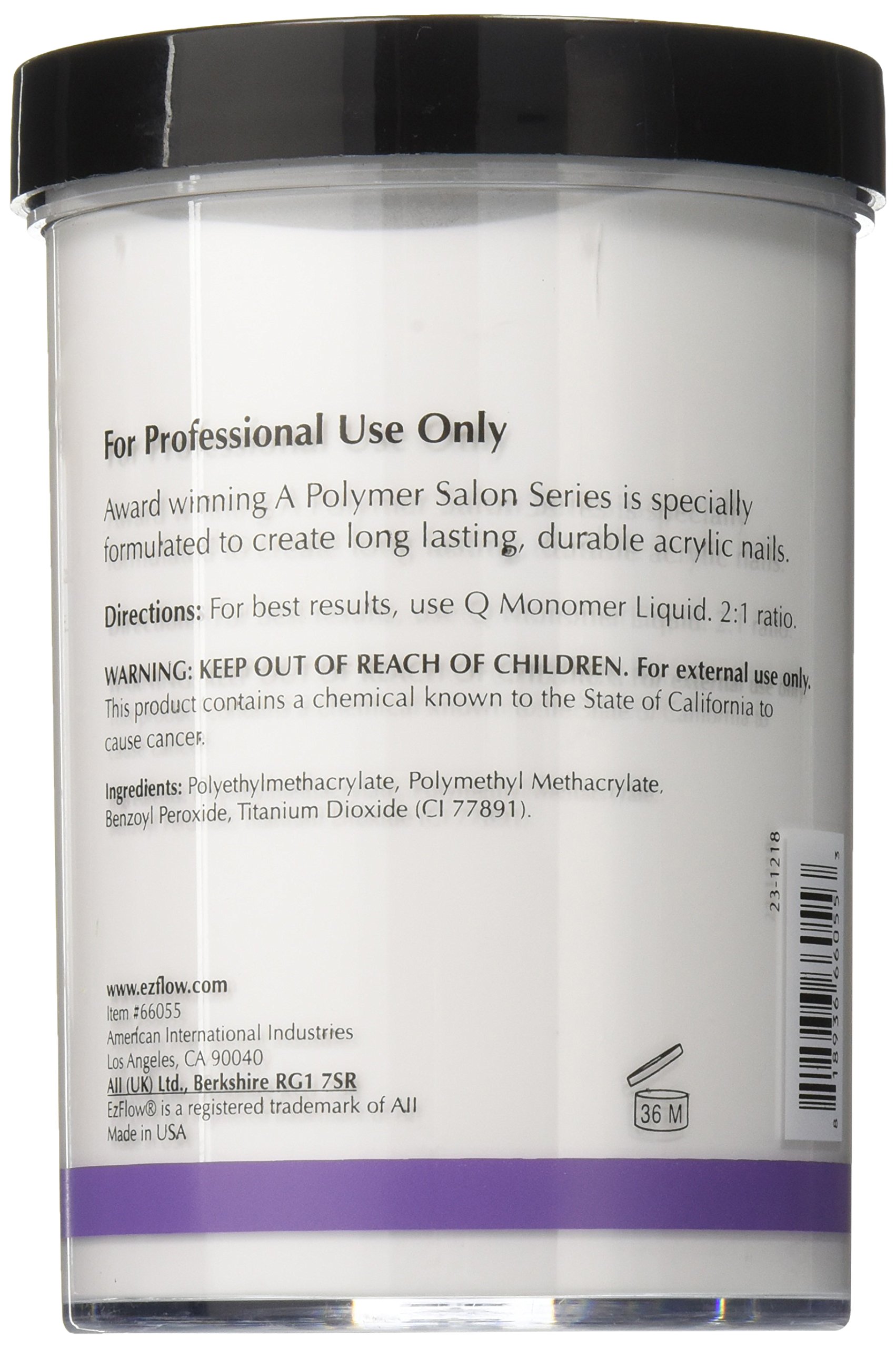 EZ Flow A Polymer White False Nails, 16 Ounce - Professional Acrylic Nail Powder for Salon & DIY Manicure at Home