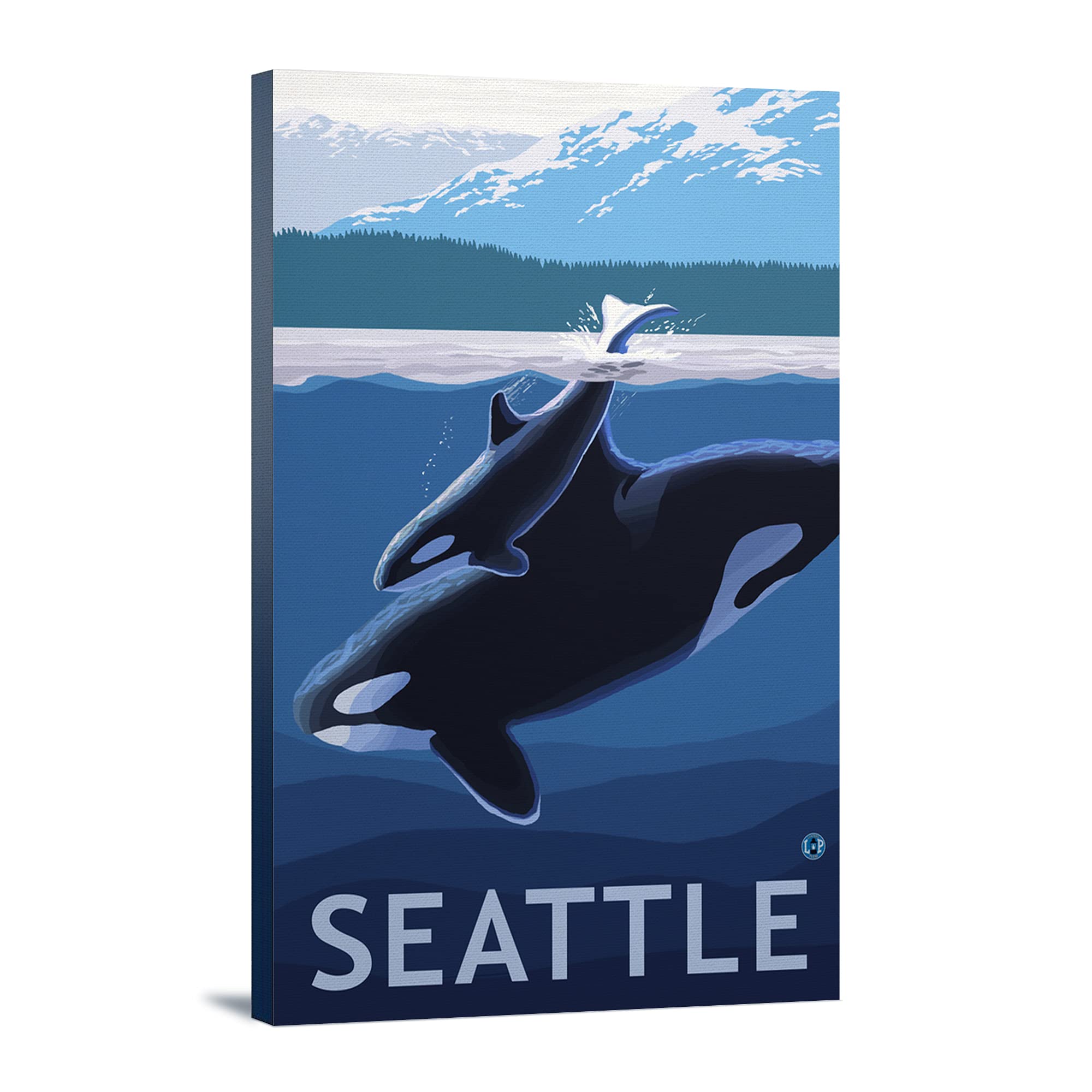 Lantern Press Seattle Washington Orca and Calf 16x24 Wrapped Canvas Wall Art - Perfect for Living Room, Bedroom & Office Decor