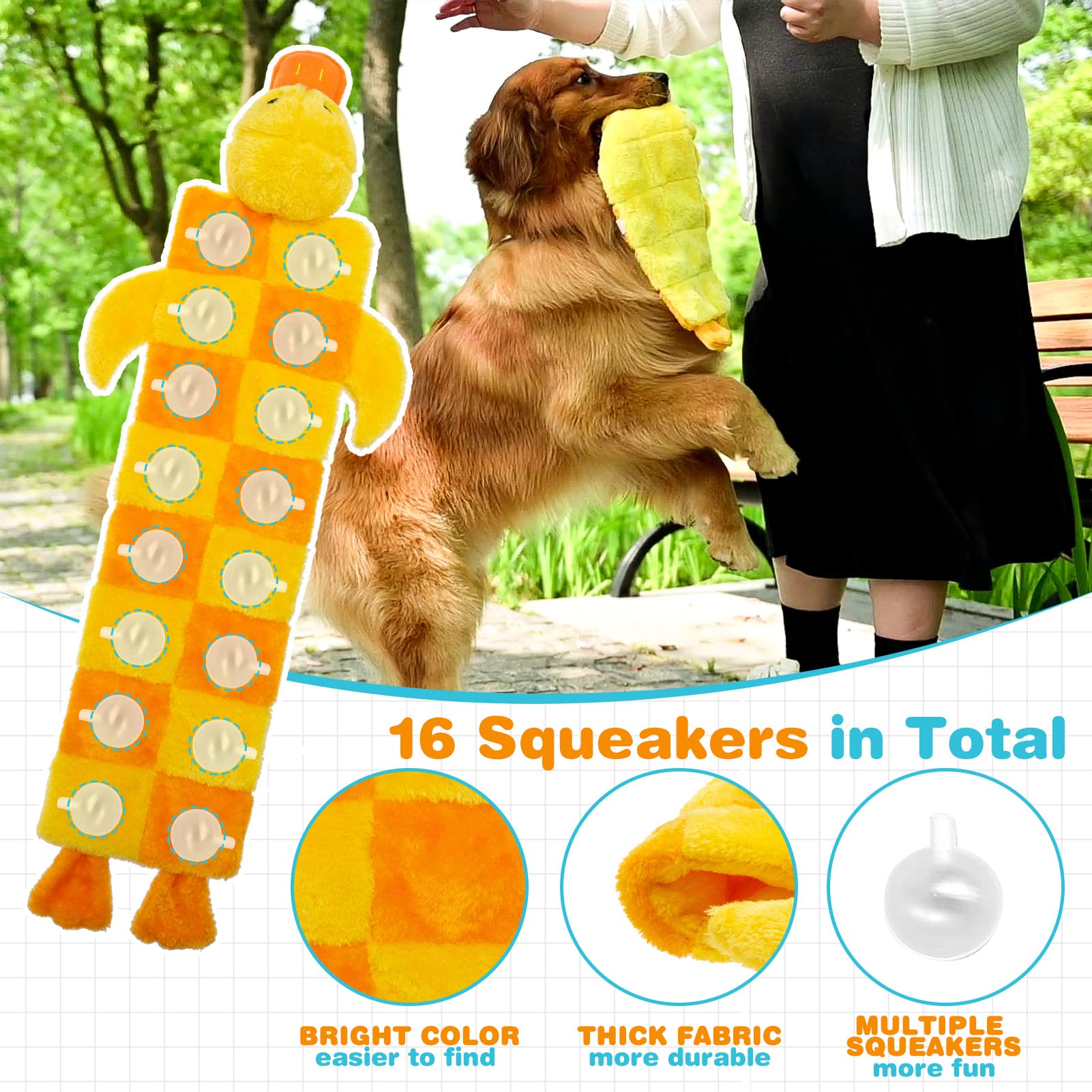 Mihachi 16 Pack Squeaky Dog Toys - No Stuffing Plush Chew Toys for Small Medium Large Dogs - Durable Duck Squeaker Mat for Puppies & Adult Dogs - Perfect for Playtime, Training & Teething Relief