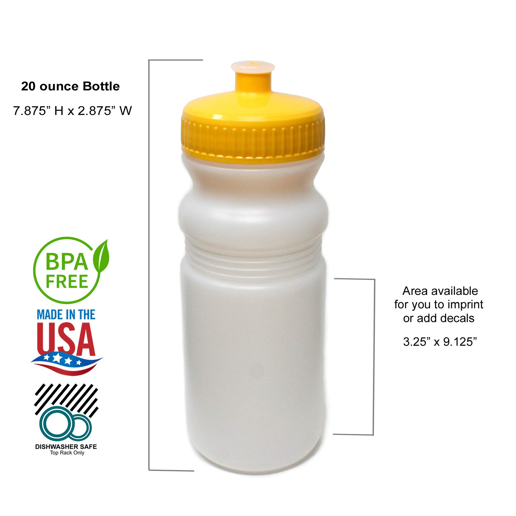 Rolling Sands 20oz BPA-Free Sports Water Bottles 100 Pack - Made in USA, Dishwasher Safe - Perfect for Gyms, Schools, Offices & Outdoor Activities