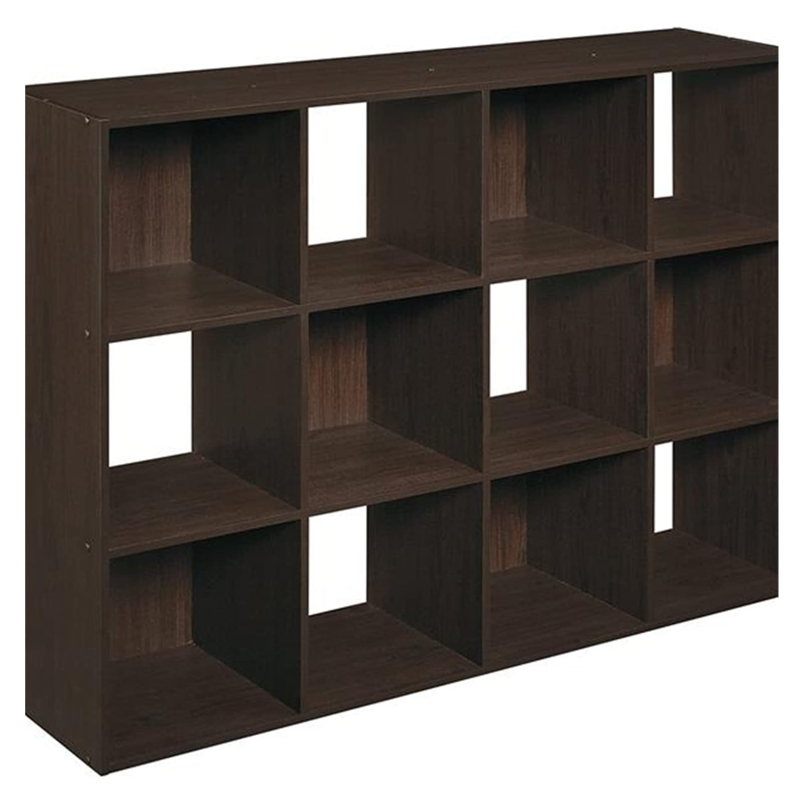TOMYEUS 3-Tier Wooden Bookshelf - Dark Brown Open Bookcase with 12 Cube Storage Boxes | Space-Saving Home & Office Organizer for Books, Toys, and Decor