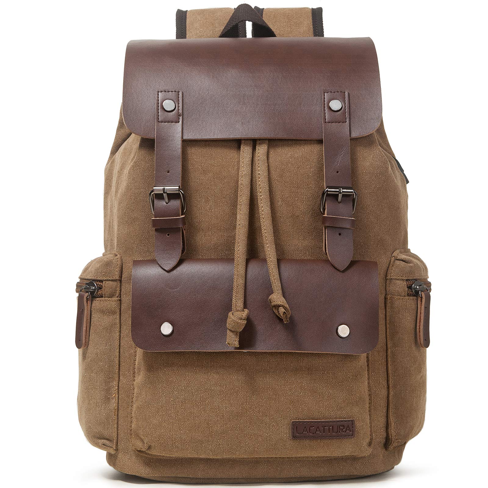 Vintage Leather Backpack for Men & Women - Durable Denim Canvas Laptop Rucksack - Perfect for Travel, Work & School