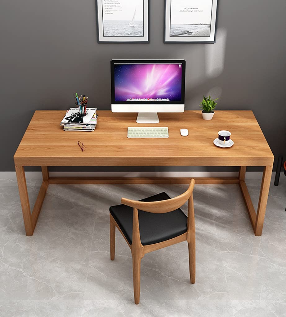 Solid Wood Computer Desk 130x60x75cm - 5cm Thick Sturdy Desktop, Study Desk & Home Office Workstation - Easy Assembly for Home, Office, and Conference Room Use