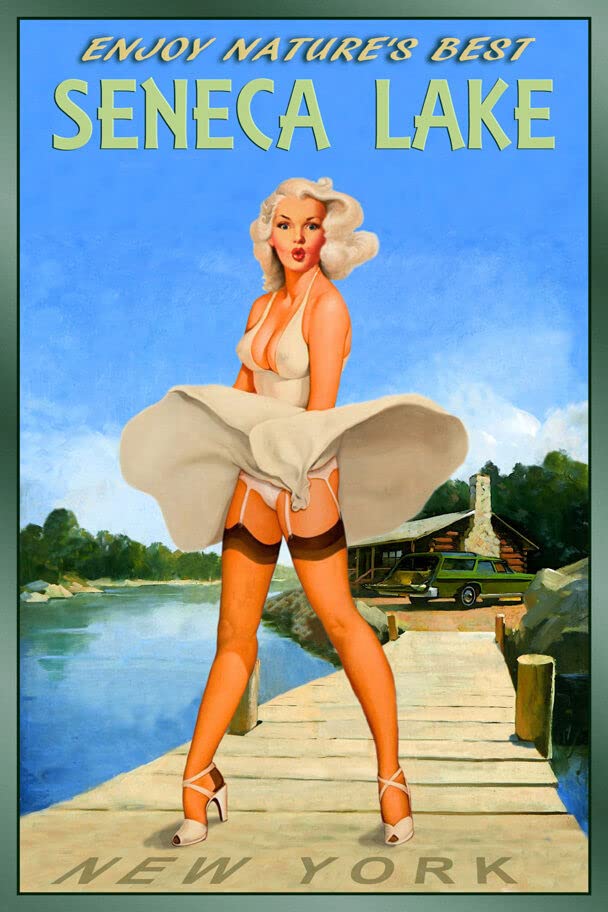 Vintage SENECA LAKE New York Travel Poster - Marilyn Monroe Pin Up Art Print (24x36 inches) - Retro Wall Decor for Home, Office & Bar