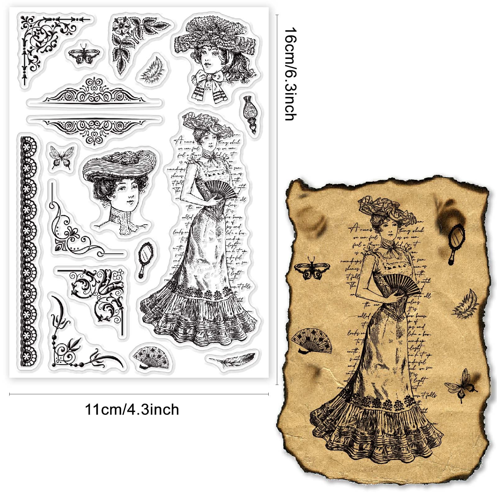CRASPIRE Victoria Clear Stamps Set - Feather, Fan & Butterfly Designs for Scrapbooking, Card Making, DIY Photo Albums - 4.3 x 6.3 Inch Transparent Silicone Rubber Stamps - Perfect for Birthday Cards, Thanksgiving Decor & Craft Projects