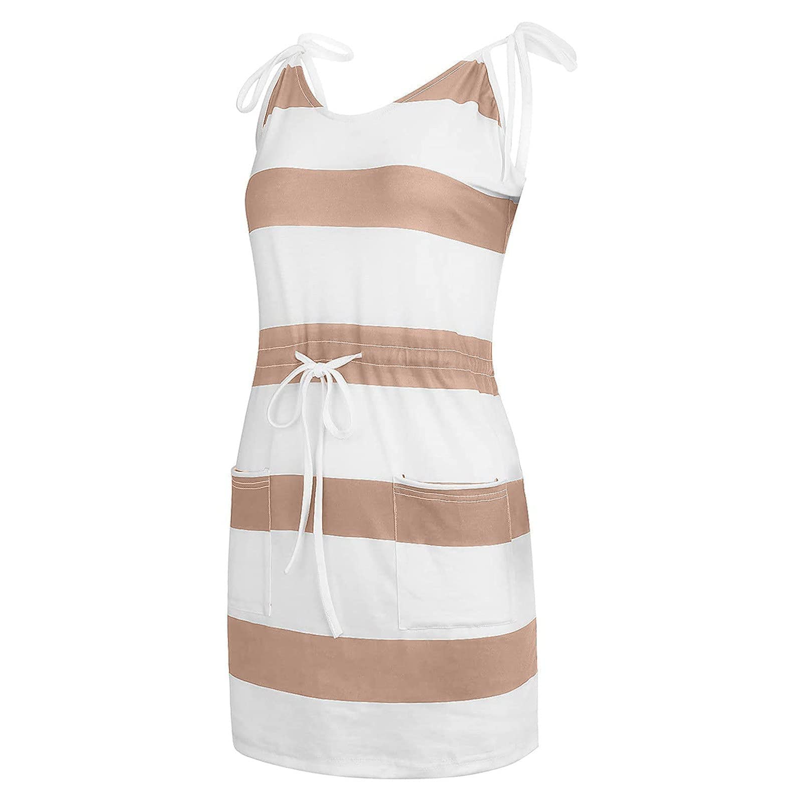 Women's Casual Sleeveless Striped Mini Dress with Pockets - Summer Cocktail & Beach Dress for Outdoor Parties, Vacations, and Date Nights