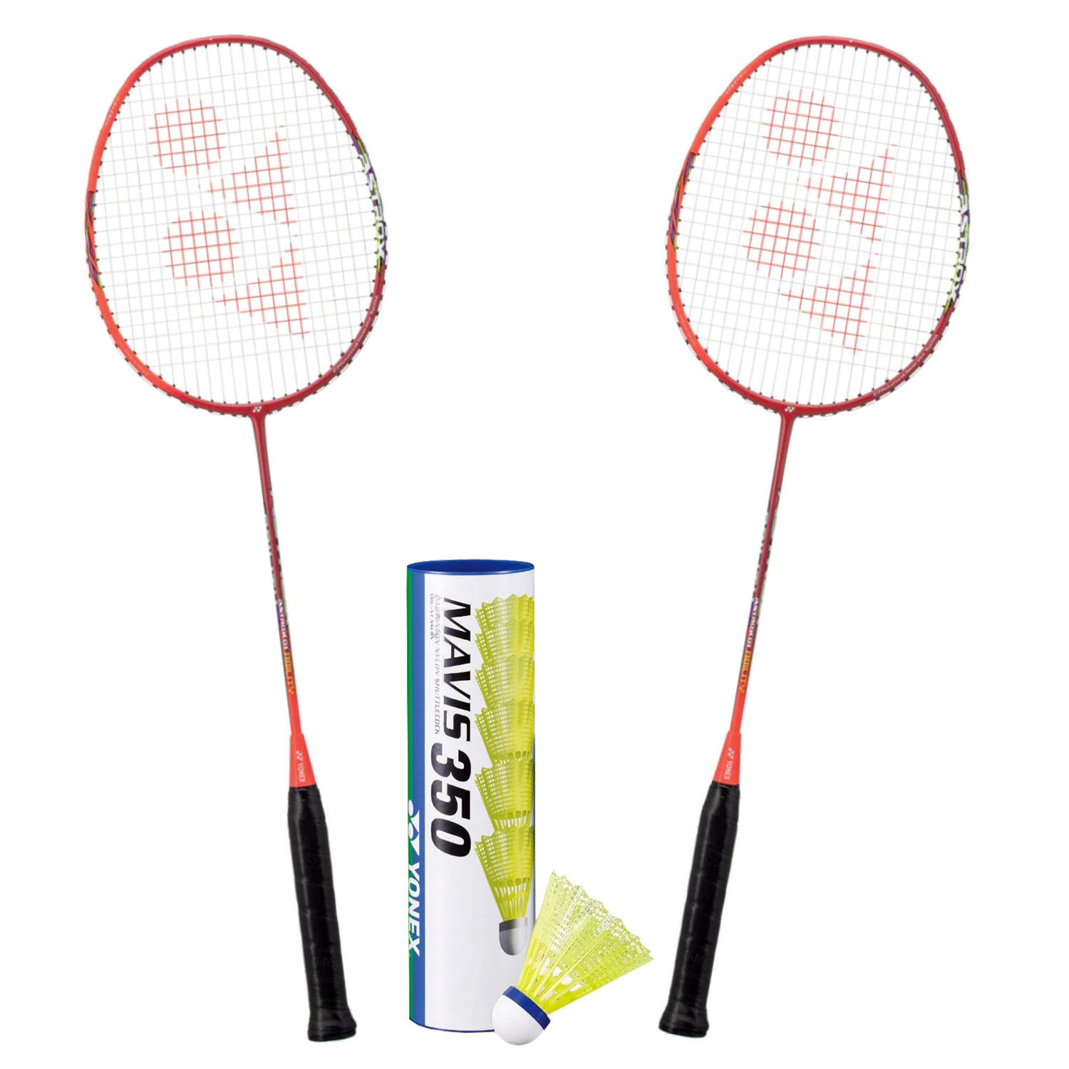 Yonex Badminton Combo Set - 2 Astrox 01 Ability Rackets + 1 Tube of Mavis 350 Shuttlecocks | Premium Badminton Equipment for Training & Competitive Play | Perfect for Indoor & Outdoor Court Games