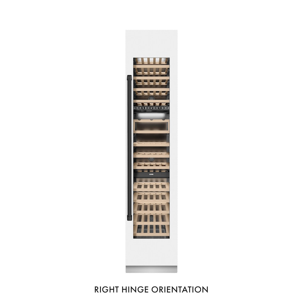 ZLINE Autograph Edition 18-Inch 9.0 cu ft Triple Zone 68-Bottle Right Hinge Column Wine Cooler - White Matte with Matte Black Accents (RCWVRZ WM 18 MB) | Perfect for Home Bars, Wine Cellars & Entertaining Spaces