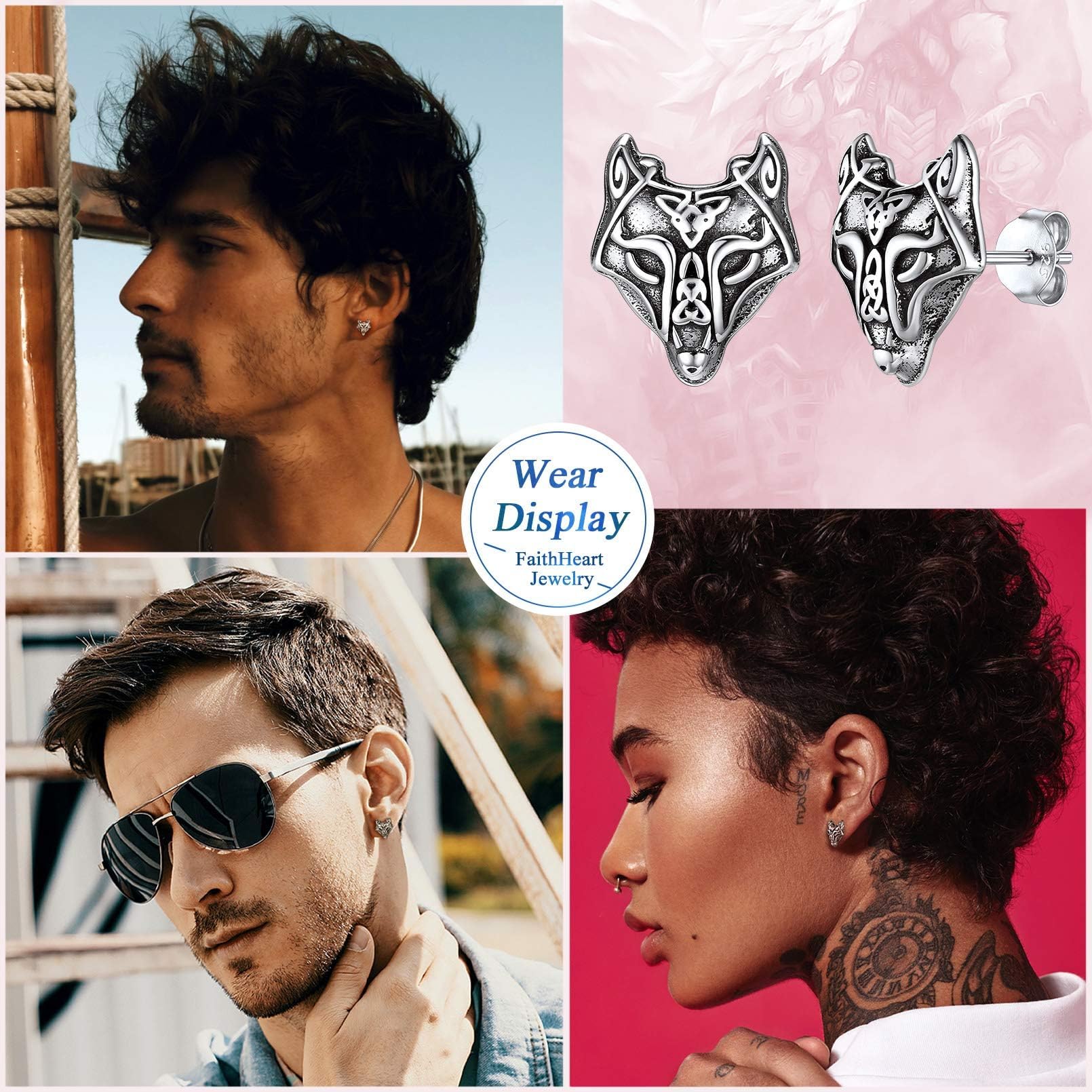 FaithHeart Viking Animal Huggie Hoop Earrings for Men - Gothic Dragon/Snake/Dinosaur/Wolf Stainless Steel Hypoallergenic Lightweight Stud Earrings - Punk Rock Jewelry Gift for Men - Perfect for Concerts, Parties and Gothic Fashion