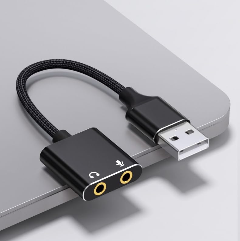 USB Sound Card Adapter with 3.5mm Jack - External Audio Adapter for Windows, Mac, Linux PC, Laptops, Desktops & PS4 - Compatible with Headsets & Speakers (Black) - Perfect for Gaming, Online Meetings & Music Listening
