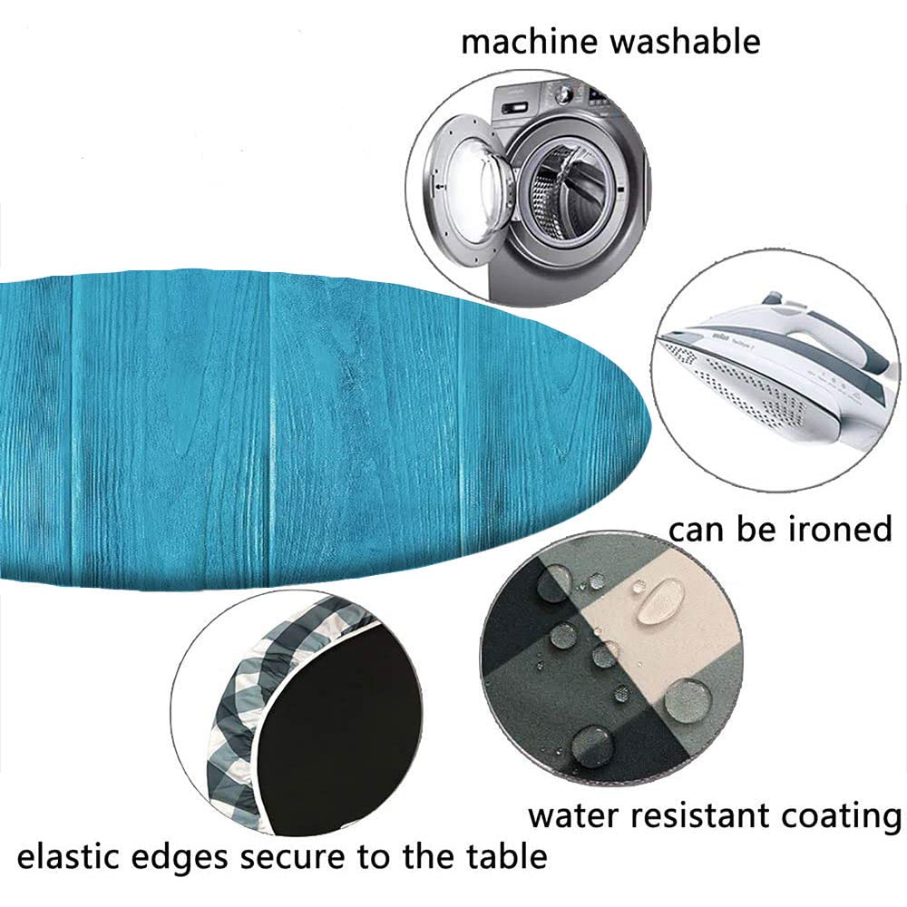 Wood Plank Round Tablecloth - Waterproof & Wipeable Elastic Edge Table Cover with Wood Texture Print - Fits 32 Inch Dining Tables - Perfect for Buffet Parties, Camping & Outdoor Dining
