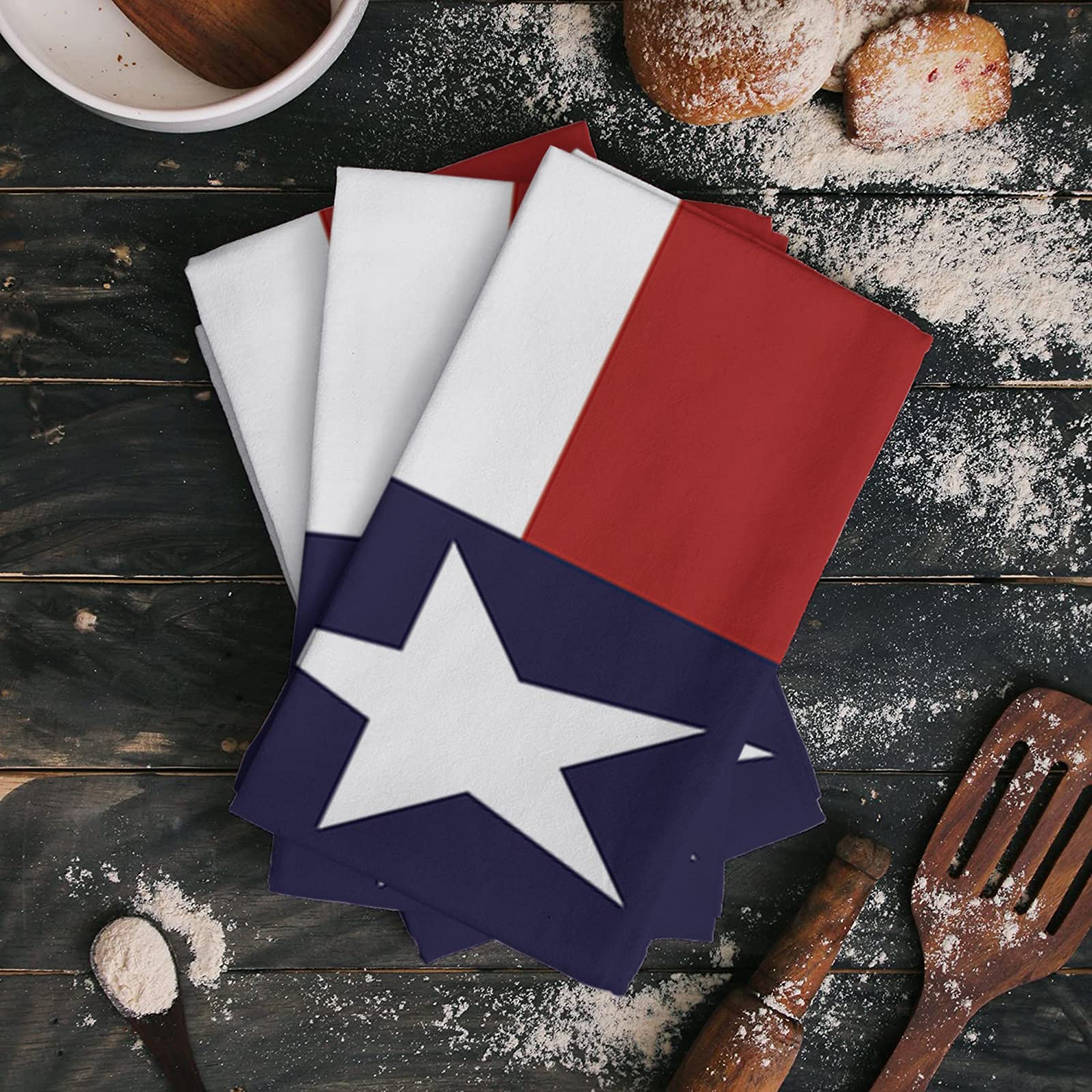 Texas Flag Lone Star Microfiber Kitchen Towels (Set of 4) - Ultra Soft, Absorbent & Reusable Dish Cloths for Kitchen & Bathroom - Nonstick Oil Washable Tea Towels with US American Flag Design - Perfect for Cleaning, Drying Dishes & Decorative Bar Use