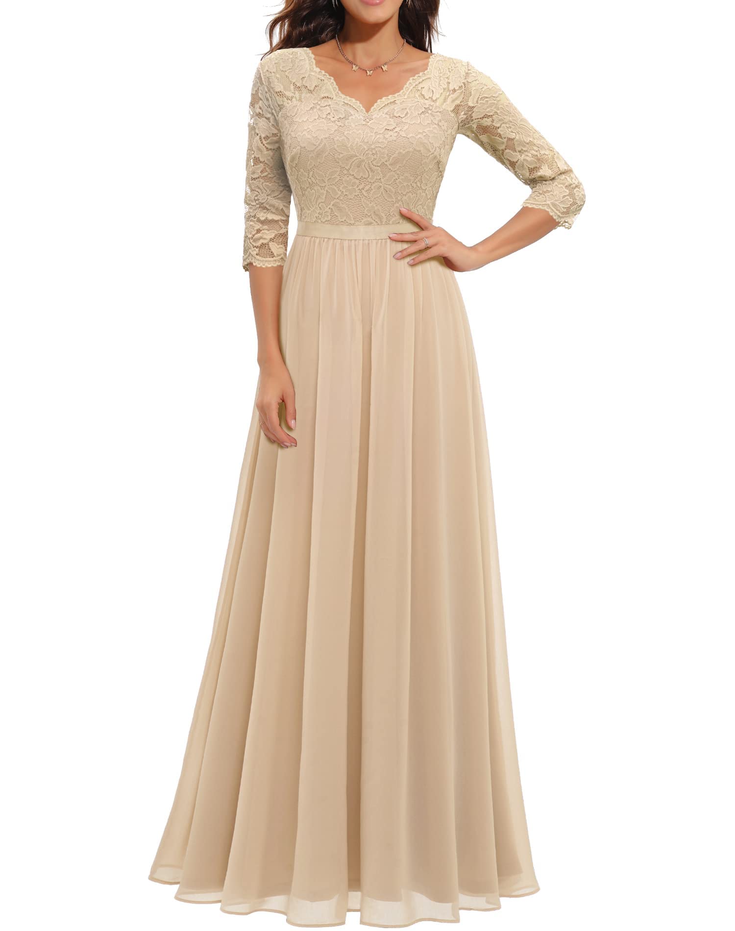 Elegant Floral Lace Maxi Dress for Women - Formal V-Neck Evening Gown for Wedding Guest, Party & Special Occasions | Perfect for Bridal Shower, Cocktail Party & Summer Events