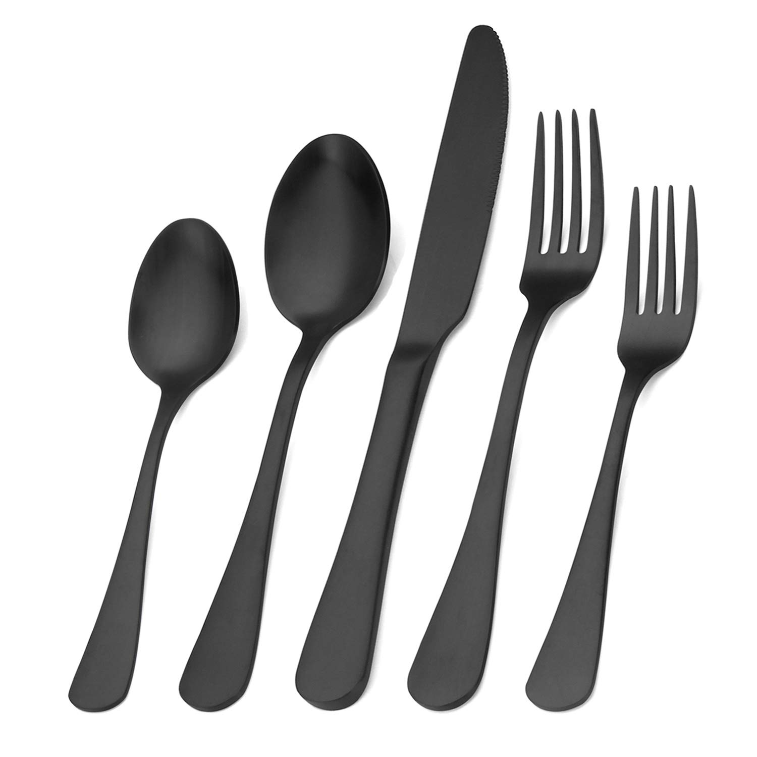 SHARECOOK 40-Piece Matte Black Stainless Steel Flatware Set - Satin Finish Silverware for 8 - Durable Kitchen & Restaurant Cutlery - Dishwasher Safe - Perfect for Dinner Parties, Weddings & Fine Dining
