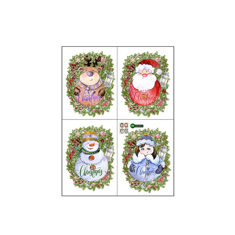 4-Pack Christmas Window Cling Stickers - Snowman, Deer, Santa Claus & Tree Designs (30cm x 40cm) | Holiday Wall Decals for Bedroom, Living Room & Office | Xmas Winter Decorations for Windows, Glass Doors & Mirrors