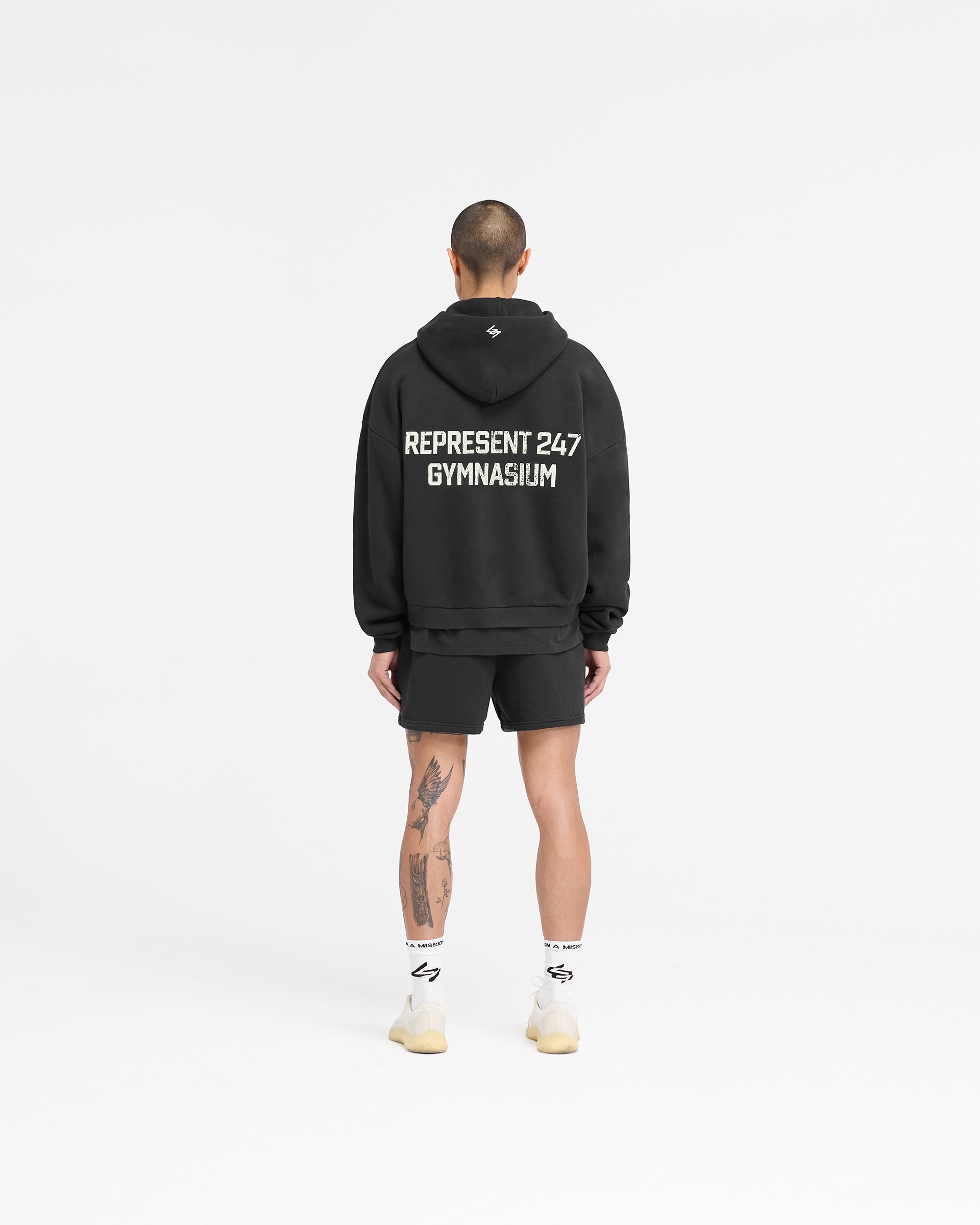 247 Gymnasium Boxy Zip Hoodie for Men & Women - Comfortable Unisex Pullover Sweatshirt for Workouts, Running & Casual Wear - Off Black