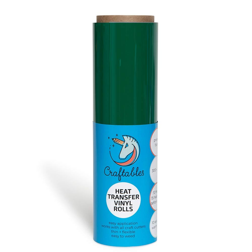 Craftables Green Heat Transfer Vinyl Roll HTV 50 ft - Easy Weed Iron On Vinyl for T-Shirts, DIY Crafts | Compatible with Silhouette Cameo, Cricut, Heat Press Machines | Perfect for Custom Apparel, Home Decor & Personalized Gifts