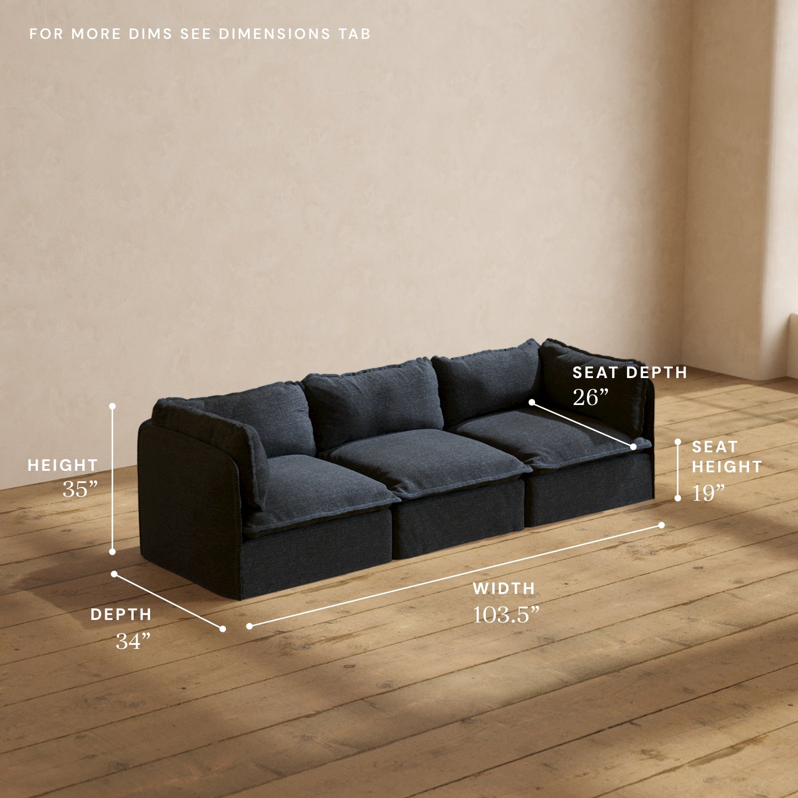Premium Modular Performance 3-Seater Sofa in Indigo Blue | Comfortable Blend Fabric | Perfect for Living Rooms, Home Theaters & Cozy Spaces