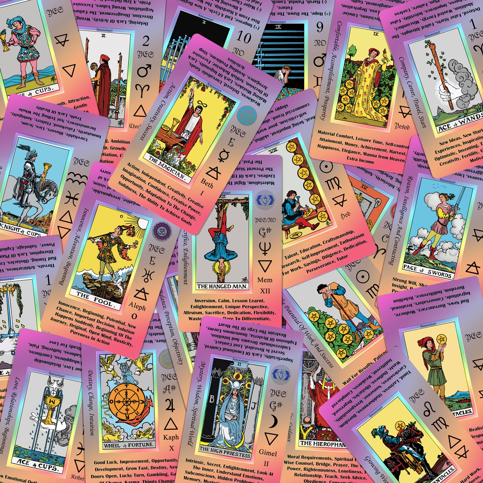 Pink Tarot Cards for Beginners with Meanings & Guide Book - Holographic Laser Tarot Deck with Keywords - Perfect for Meditation, Divination & Spiritual Guidance