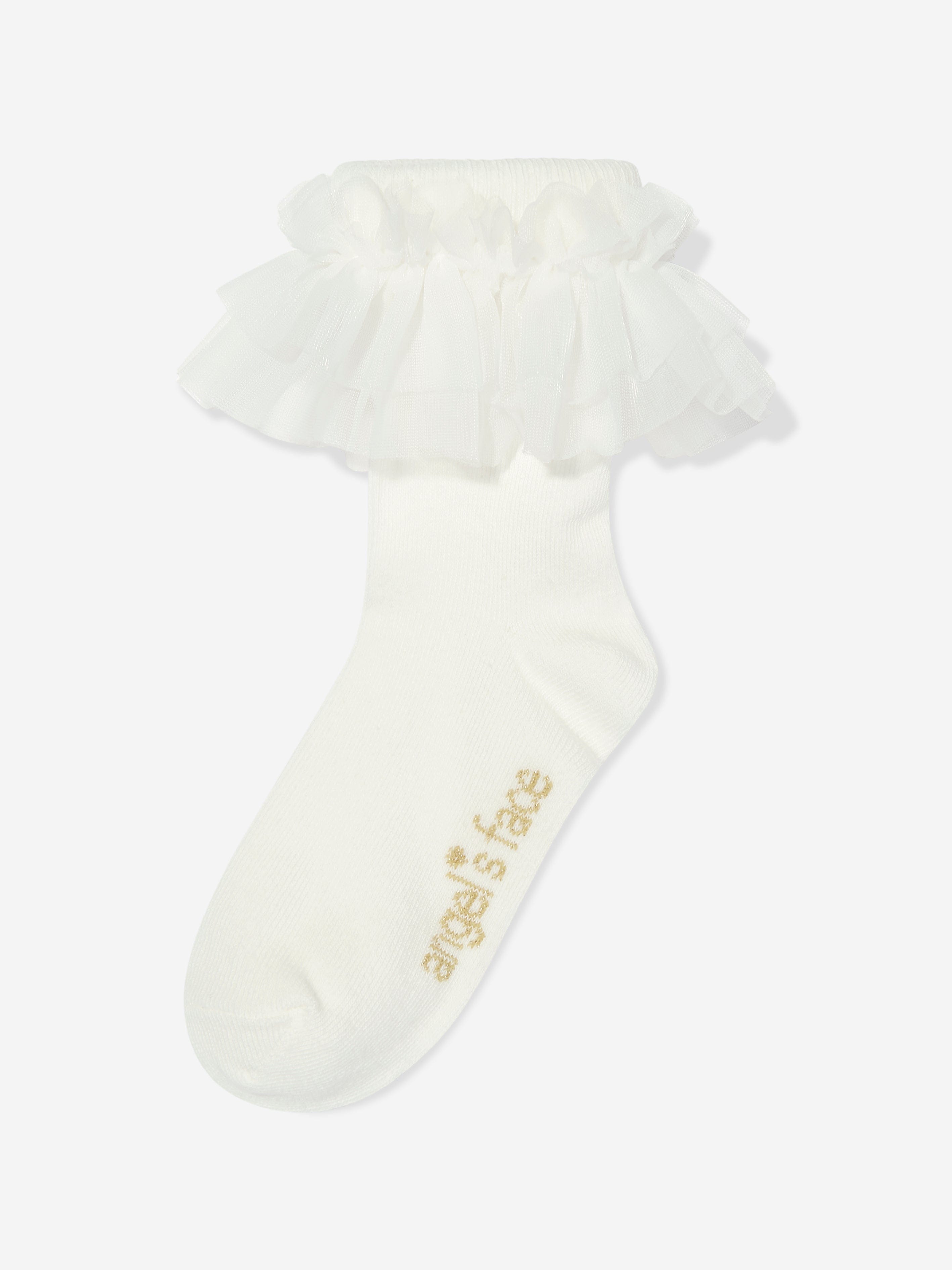 Angels Face Girls Frilly Lace Ankle Socks - 6 Pairs Pack White Cotton Cute Dress Socks for School, Party & Special Occasions