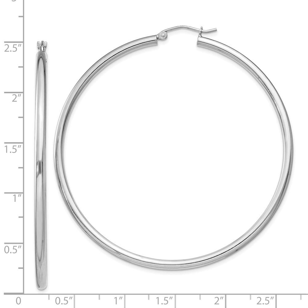 925 Sterling Silver 2.5mm Round Hoop Earrings - 62mm x 59mm | Hypoallergenic Dainty Everyday Jewelry for Women | Perfect for Work, Date Night & Gifts