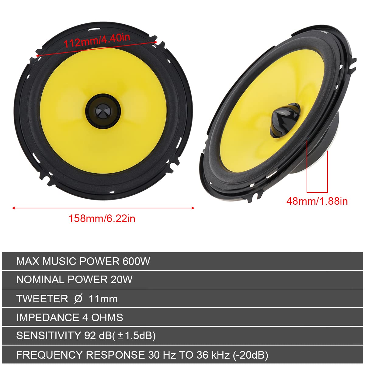 2PCS 6 Inch Car Audio Speakers - Full Range Frequency, Heavy Mid-Bass, Ultra-Thin Design for Non-Destructive Installation | Perfect for Car Audio Upgrades, Truck & SUV Sound Systems