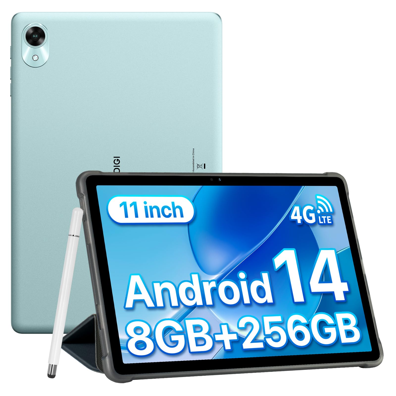 UMIDIGI G9 Tab 11 Inch Android 14 Tablet - 8GB RAM 256GB ROM (Expandable to 1TB) with Stylus & Case, Dual SIM, 7200mAh Battery, 13MP+8MP Cameras - 2024 Cellular Tablet with Face Unlock, GPS, FM (Green) | Perfect for Work, Study, Travel & Entertainment
