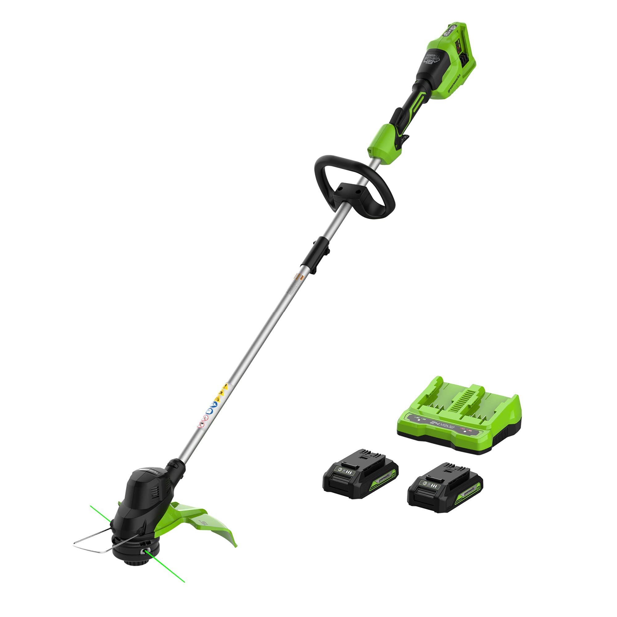 Greenworks 48V (2 x 24V) 15-Inch Cordless String Trimmer with 2.0Ah Batteries & Dual Port Charger - Lightweight Weed Eater for Lawn Edging, Yard Maintenance & Landscaping