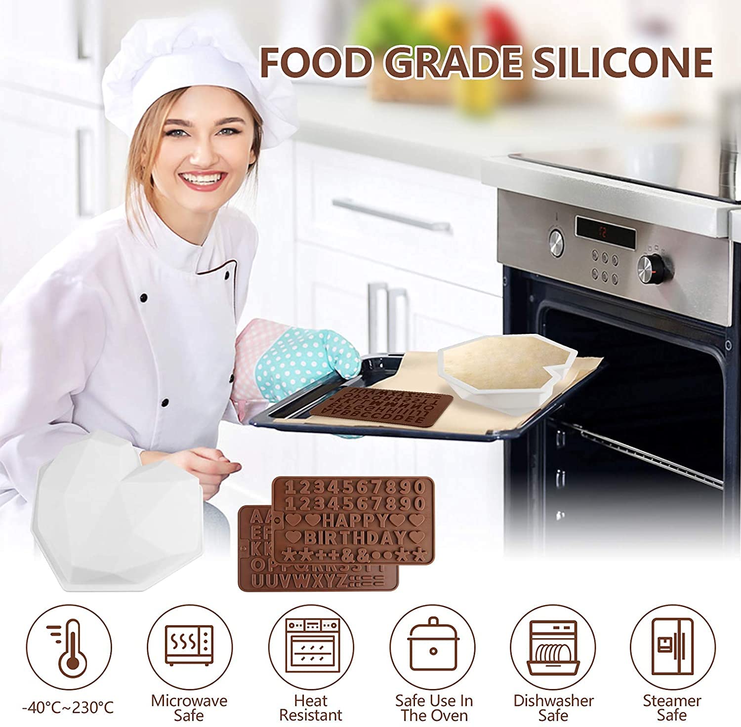 Premium Silicone Chocolate Molds Set - Diamond Heart Shaped Mousse Cake Trays, Letter & Number Molds for Valentine's Day Candy Making | Perfect for DIY Desserts, Baking, Party Favors & Gift Giving