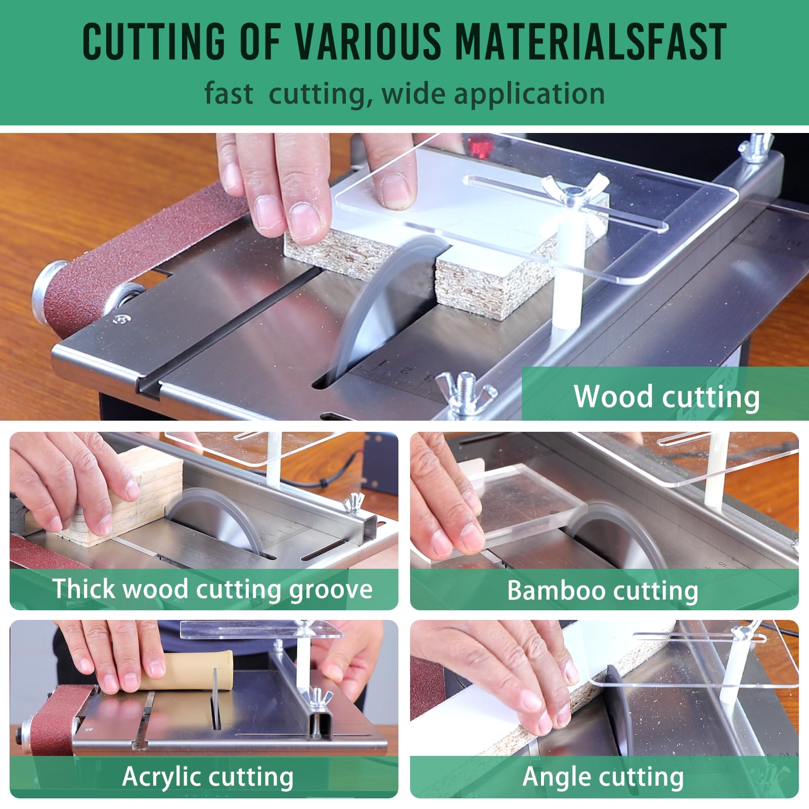 Mini Table Saw with 4 Blades & Belt Sander - Portable Multi-Functional Cutting & Sanding Machine for Wood, Metal, PCB, Acrylic & Plastic | Includes 10 Sanding Belts | Perfect for DIY Projects, Woodworking & Crafting (VGJ-2)