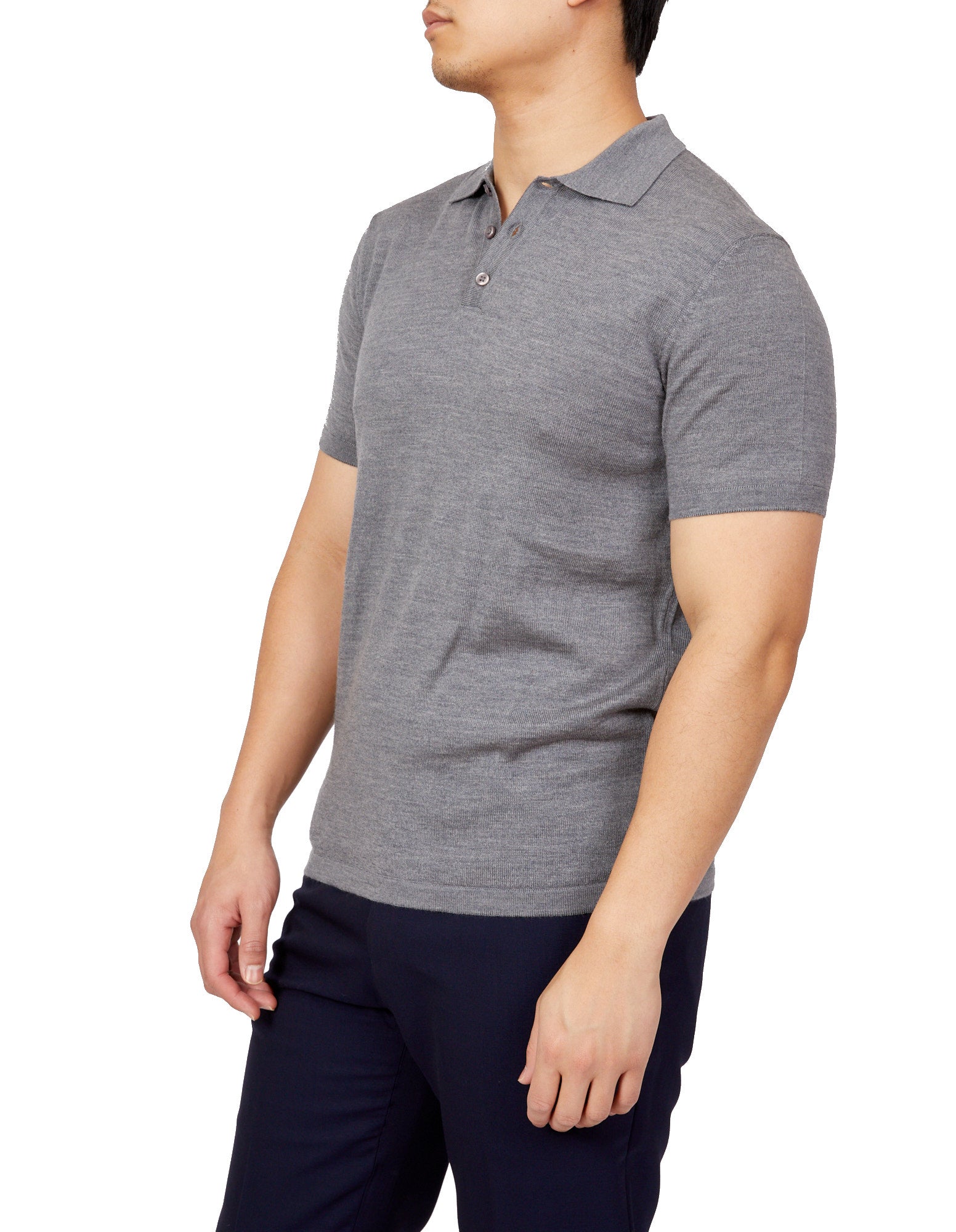 BEAUCAIRE Extra Fine Merino Wool Short Sleeve Polo Shirt for Men - Mid Grey | Breathable & Comfortable Casual Wear for Office, Golf & Summer Outings