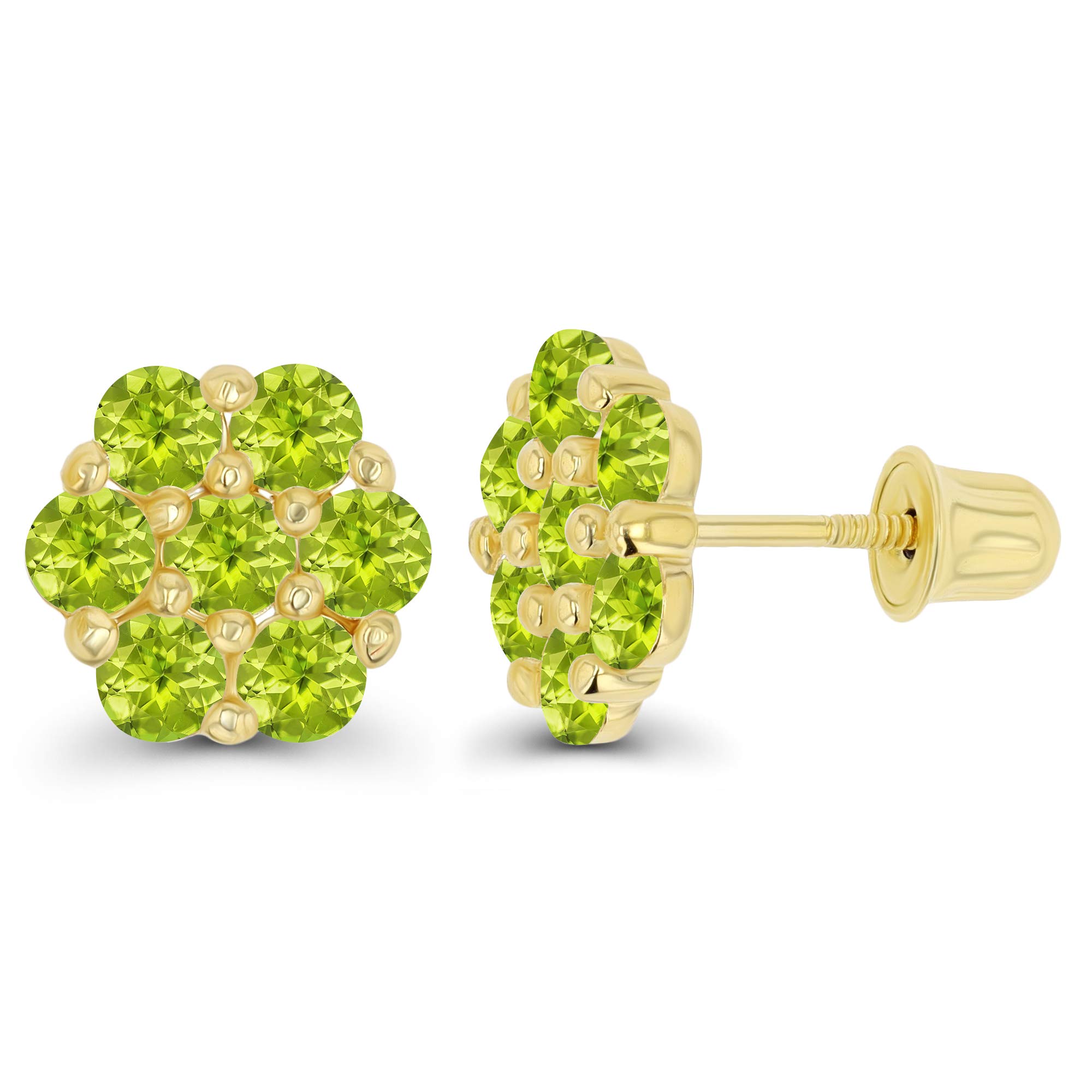 14K Gold 8mm Cluster Natural Birthstone Flower Screwback Stud Earrings for Women | Round Birthstone Jewelry | Perfect for Birthdays, Anniversaries & Everyday Elegance