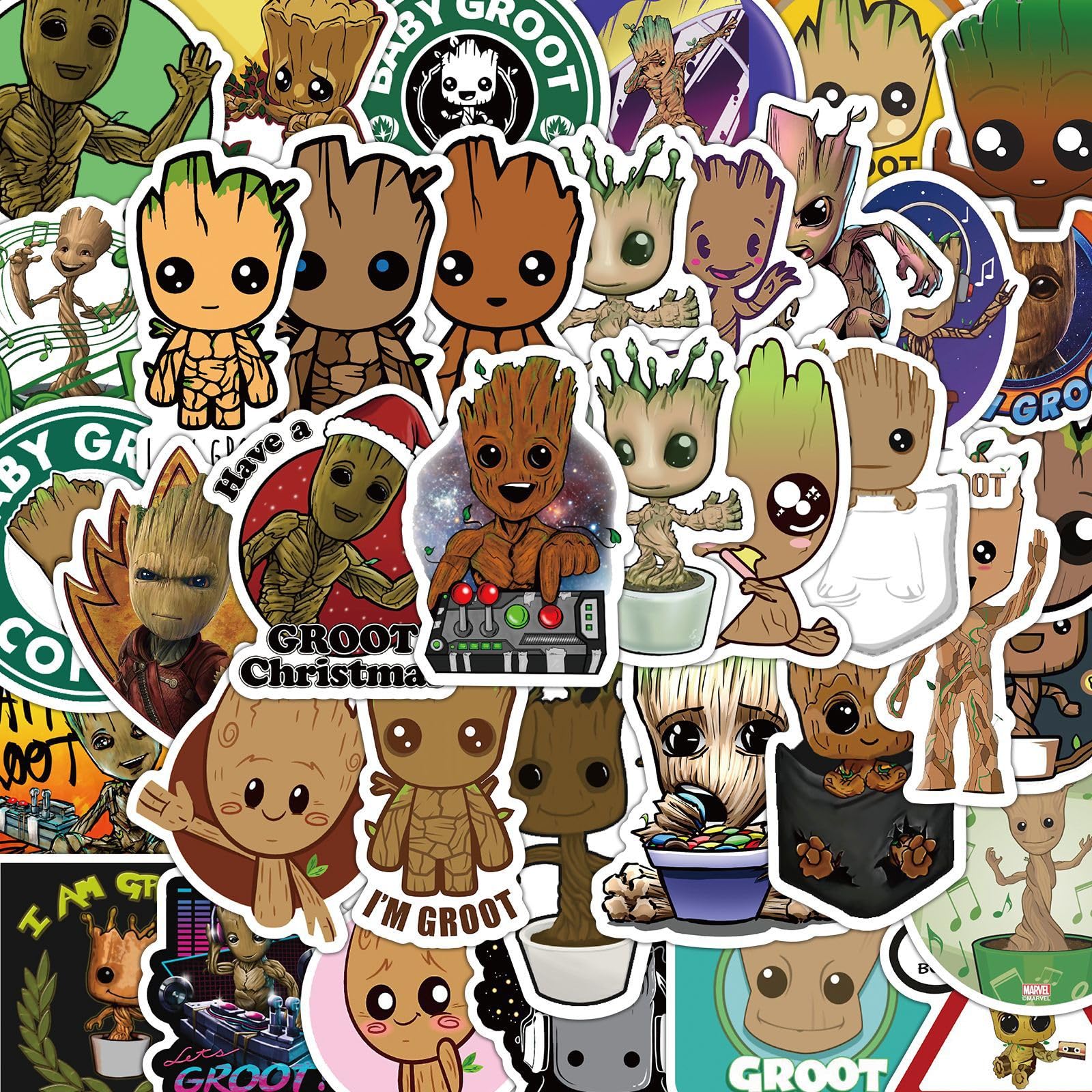 50 Pcs Groot Stickers - Waterproof Vinyl Decals for Water Bottles, Laptops, Luggage | Cute Cartoon Character Stickers for Kids, Teens & Adults | Perfect for School, Travel & DIY Projects