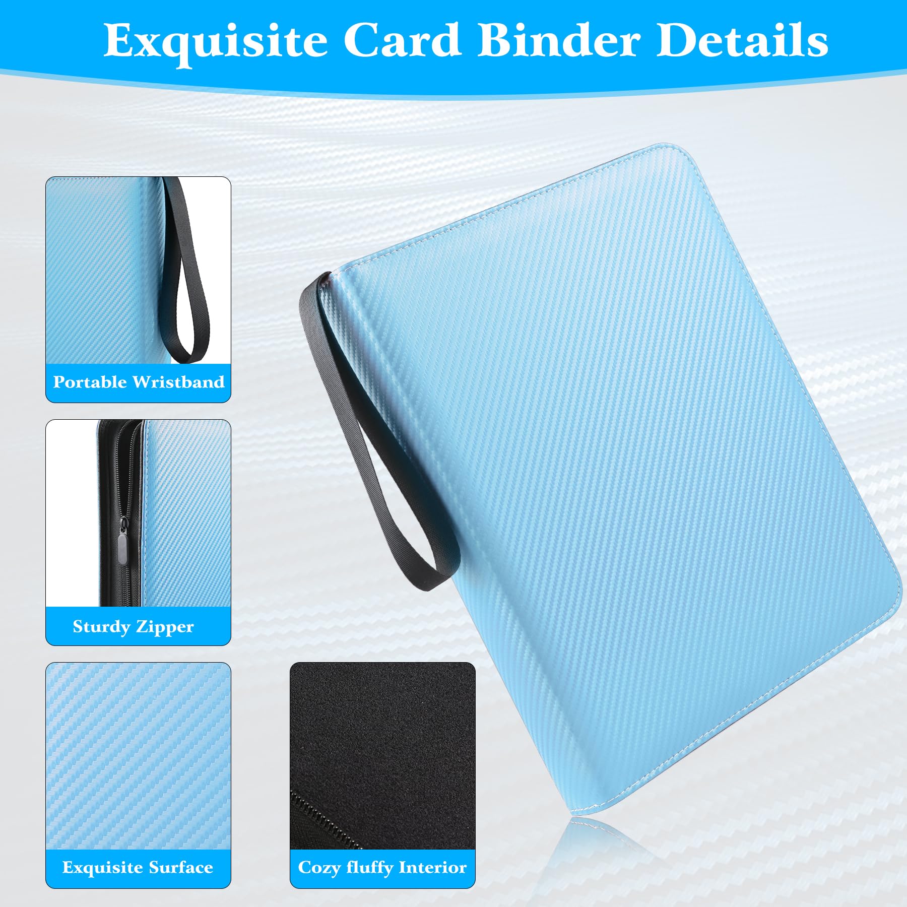 WOT I Trading Card Binder - 900 Pocket Baseball & Football Card Organizer with Zipper, Double-Sided Sleeves, Durable Carry Case (Light Blue) - Perfect for Collectors, TCG Games, and Sports Card Storage