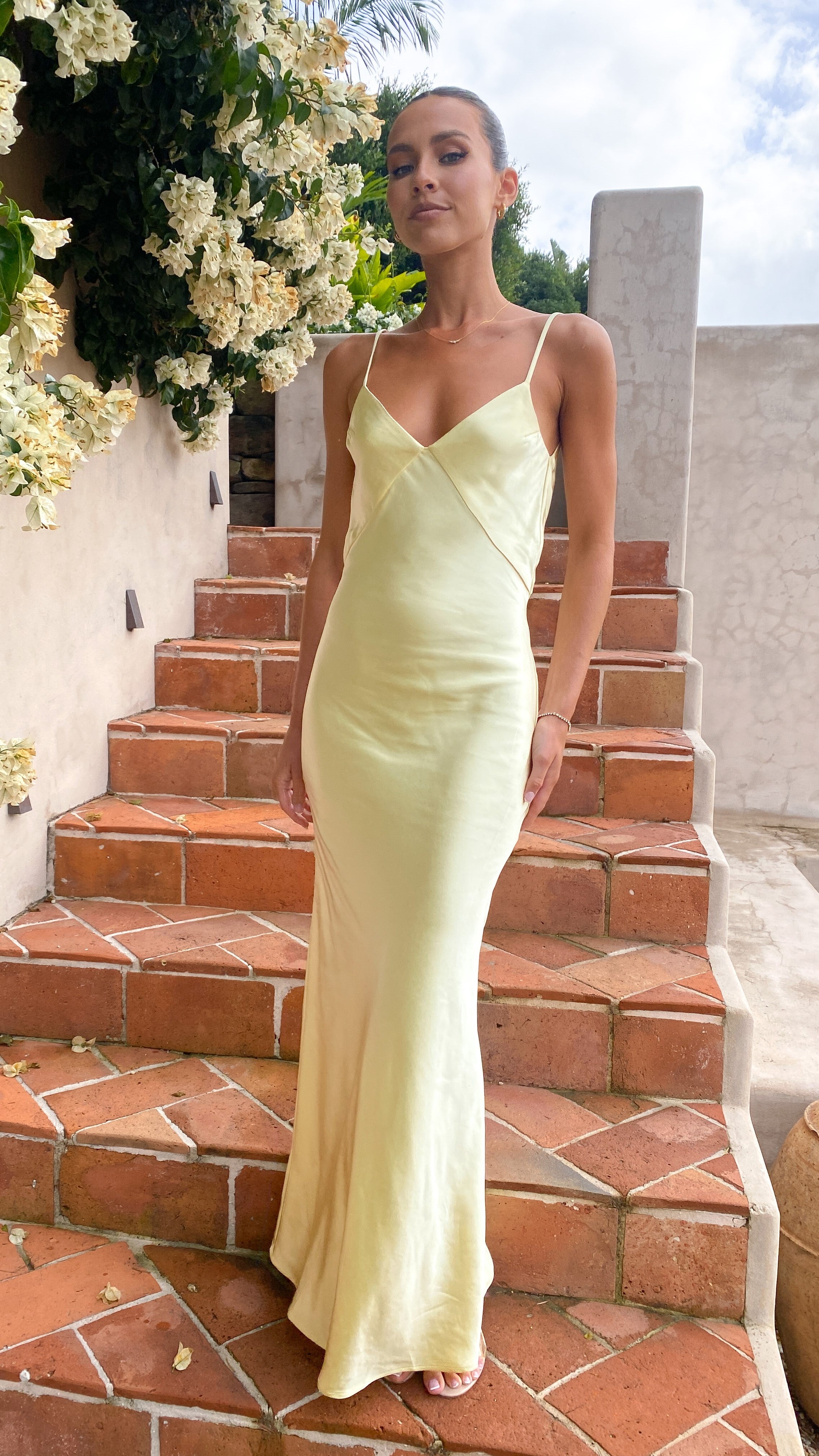 Gisella Women's Maxi Dress in Yellow - Elegant Flowy Long Dress for Summer Beach, Vacation, and Casual Wear