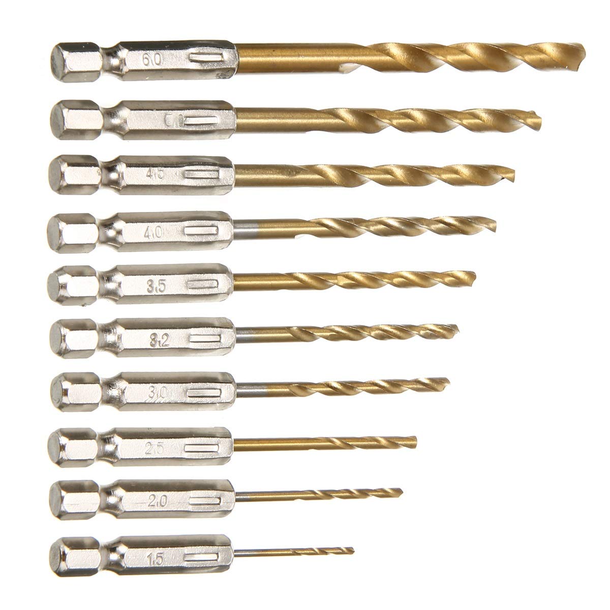 10-Piece HSS Titanium Coated Twist Drill Bit Set - Hex Shank for Cordless Screwdrivers - Perfect for Wood, Metal & Plastic DIY Projects