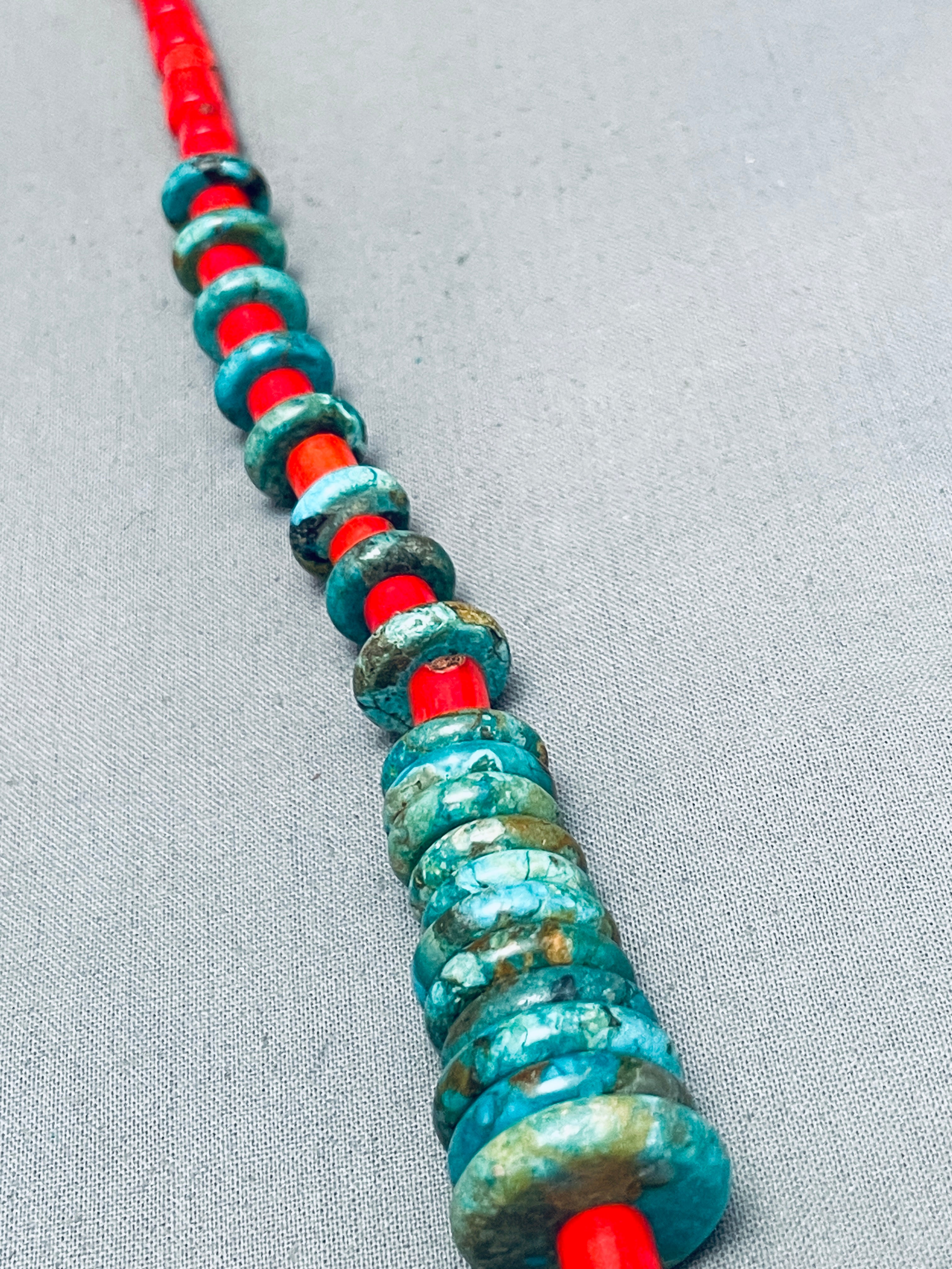 106g Sterling Silver Navajo Turquoise Coral Necklace – Handmade Native American Jewelry for Women, Boho Chic Accessory – Perfect for Festivals, Weddings & Boho Fashion