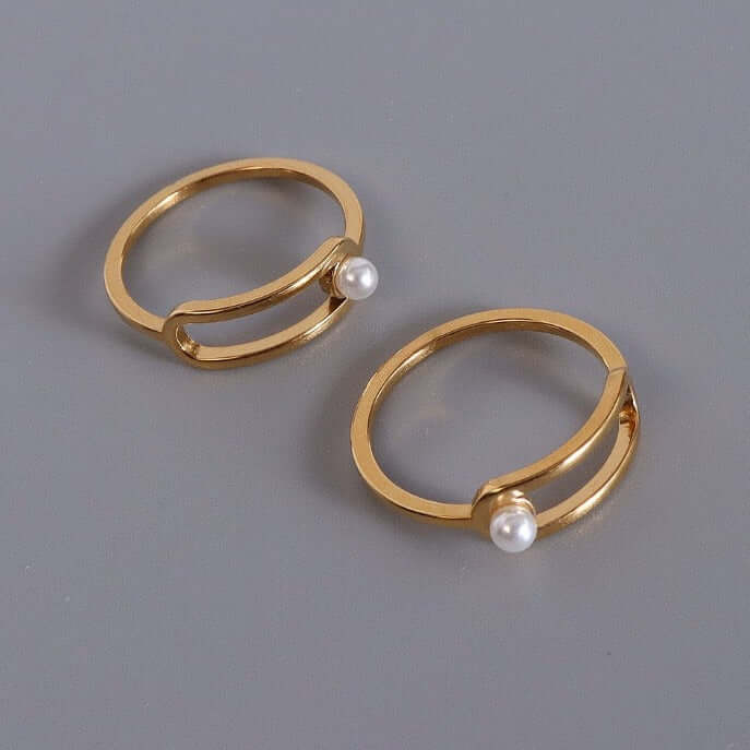18K Gold Pearl Safety Pin Rings for Women - Elegant Vintage Jewelry Gift for Birthdays, Anniversaries & Special Occasions | A201