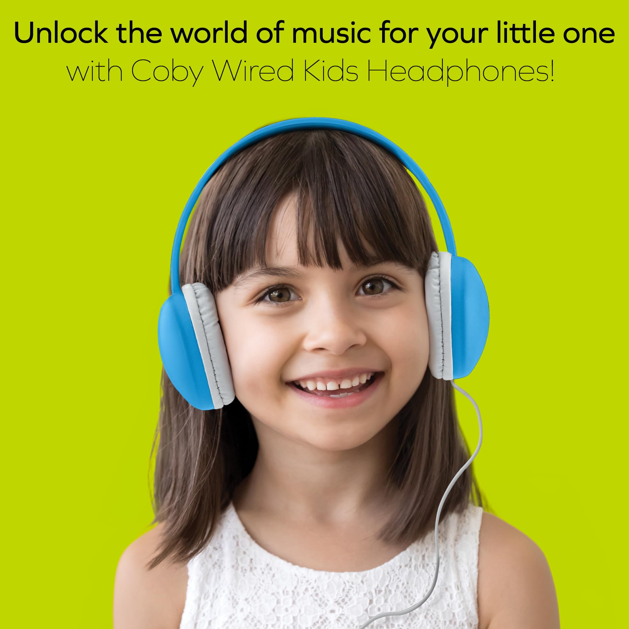 Coby Wired Kids Headphones with Microphone - 85dB Volume Limiting, Lightweight Over-Ear Headphones for Children, Noise Isolation, Safe for School & Travel (Blue) - Perfect for Online Classes, Airplane Trips & Home Learning