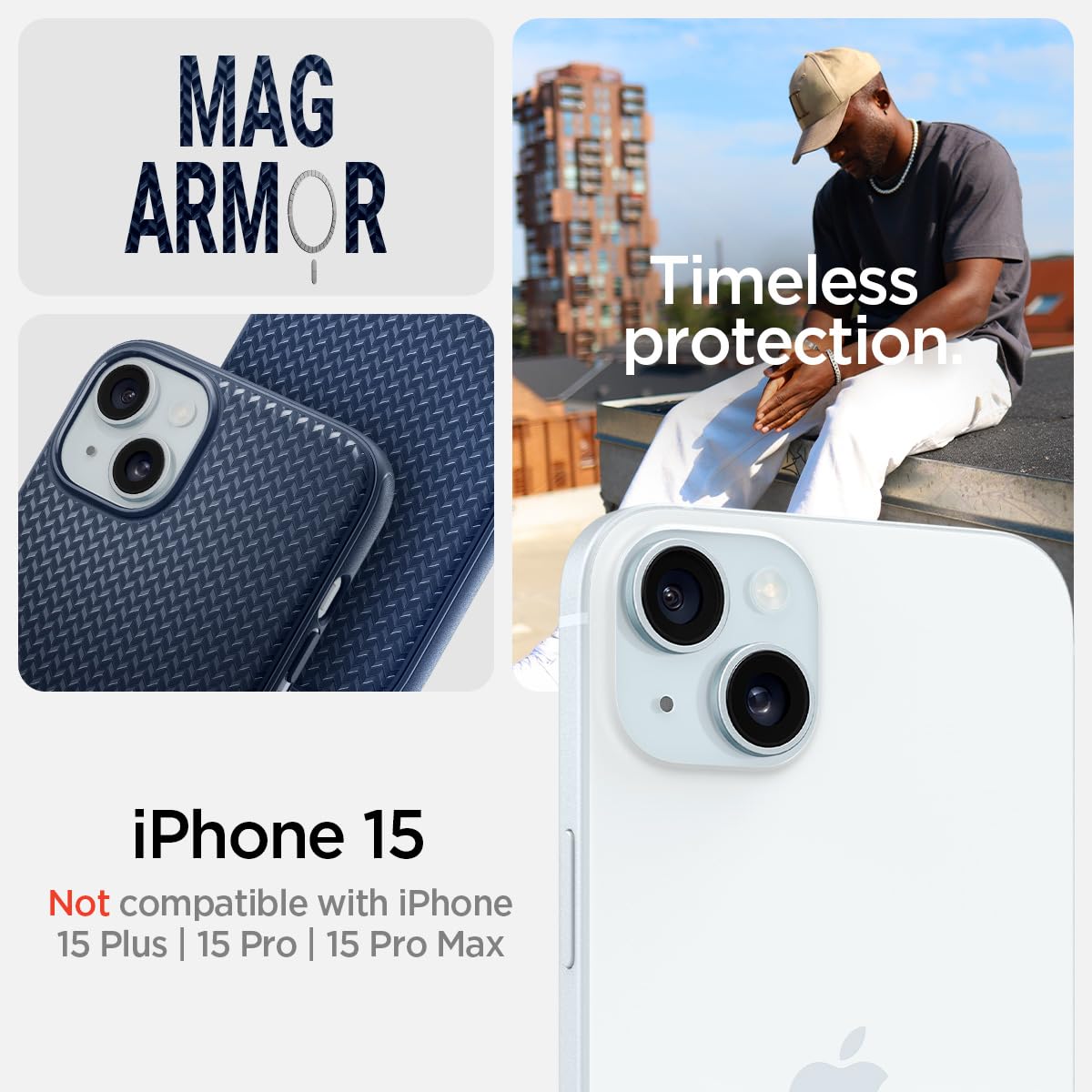 Spigen Mag Armor MagFit Case for iPhone 15 - Navy Blue | Magsafe Compatible Protective Cover | Perfect for Everyday Use, Work & Travel