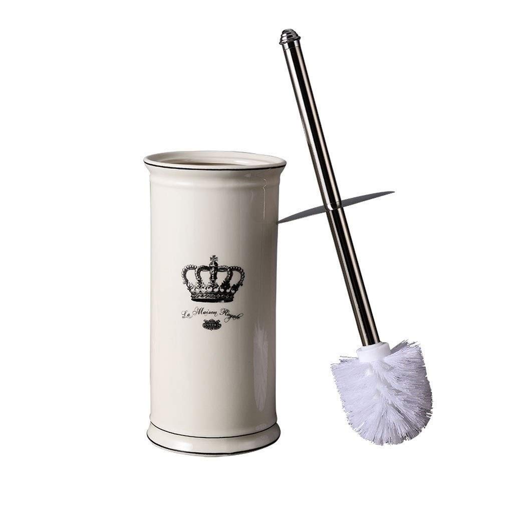 Compact Freestanding Toilet Bowl Brush and Holder Set with Decorative Steel Handle & Ceramic Base - Deep Cleaning Brush with Lid for Bathroom (White) - Ideal for Small Spaces, Apartments, and Modern Home Cleaning